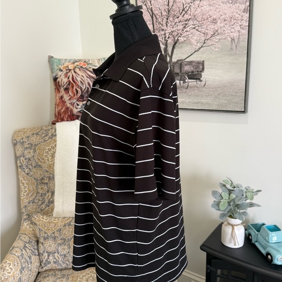 PGA Tour Black and White Striped Polo Shirt Classic Knit - Picture 4 of 5